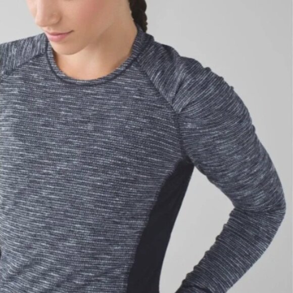 Lululemon Think Fast Long Sleeve Shirt Coco Pique Black Gray Sz 8 BRAND NEW NWT - Picture 7 of 16